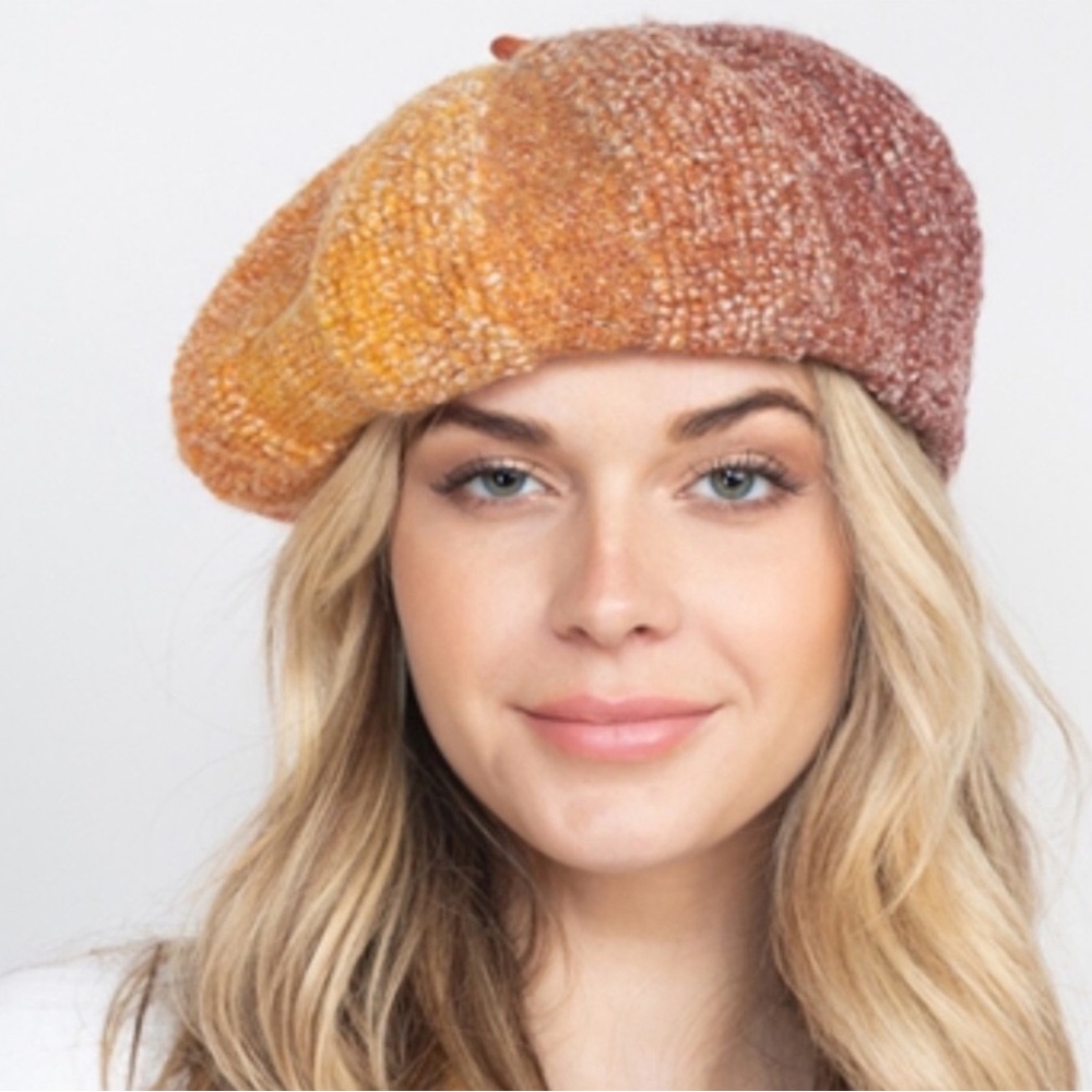 Rust Orange Fall French Beret Stylish Knit Hat for Autumn Fashion